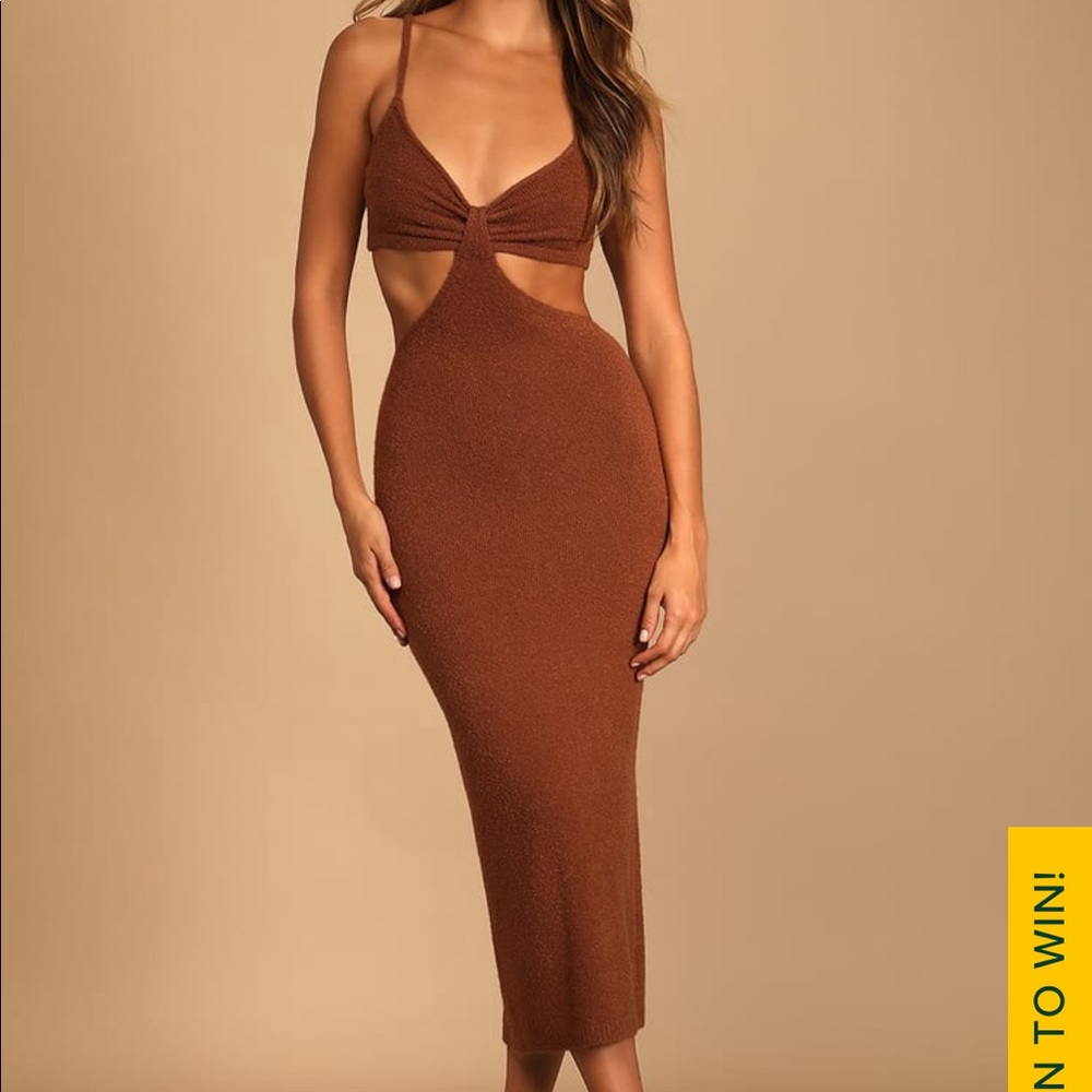 The Way I Feel Brown Cutout Midi Sweater Dress